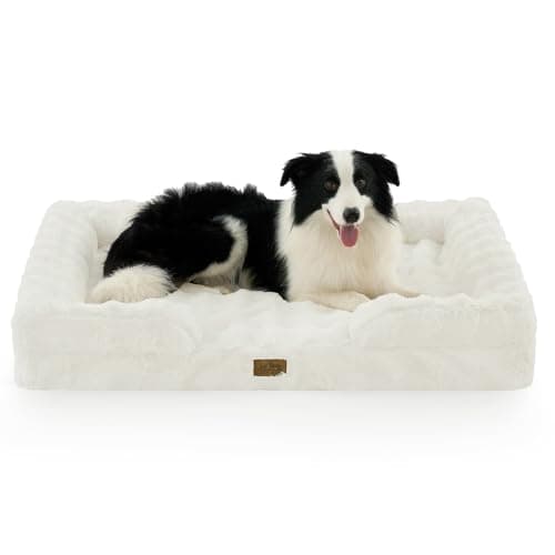 COZY KISS Orthopedic Dog Bed for Extra Large Dog 44x32 inch, XL Faux Fur Pet Sofa, Bolster Foam Bed with Sides, Non-Slip and Egg-Crate Big Dog Couch Bed with Washable Removable Cover, Beige - Image 1
