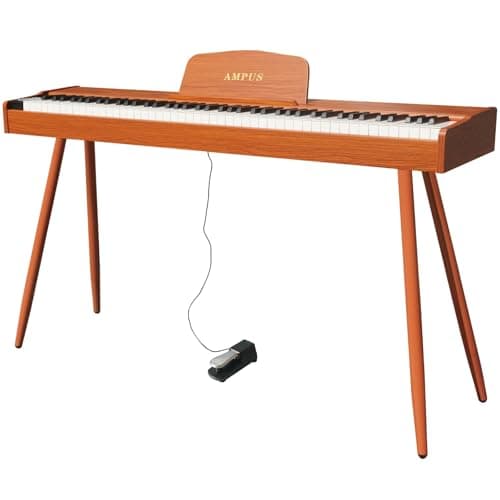 AMPUS Digital Piano for Beginners, 88 Keys Semi-Weighted Keyboard with Stand, Full Size Electric Piano(Includes Sheet Stand,Sustain Pedal,Control Panel,MIDI-USB,Power Adapter&Headphone Jack), Brown - Image 1