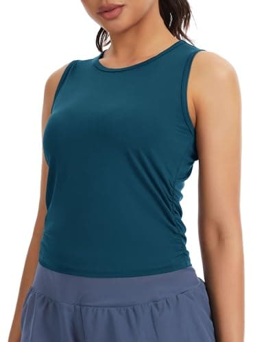 THE GYM PEOPLE Women’s Ruched Tank Tops Slim Fit Breathable Soft Basic Running Yoga Sleeveless Workout Shirts Dark Blue Green - Image 1