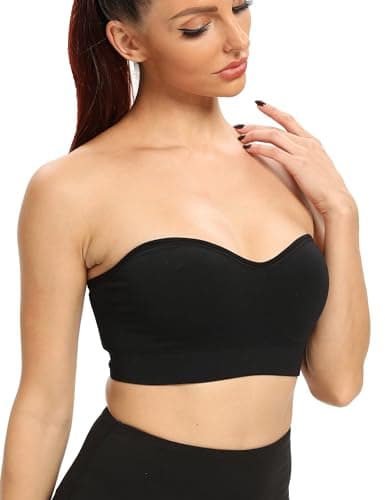 Gnowann Strapless Bras for Women Non-Slip Silicone Bandeau Bralette Seamless Wireless Strapless Bra Padded Tube Top Black M - Thumbnail 5