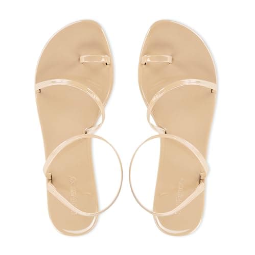 Strappy Greek Flat Sandals for Women Dressy Beach Slip-On Shoes|Unique Strap Design, Non-Slip Sole, Pearlized Leather Upper, Dressy Strappy Sandals for Casual, Beach, Everyday Wear Nude Patent - Thumbnail 6