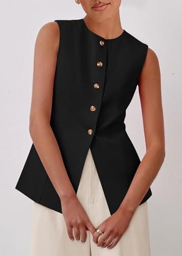 KIRUNDO Vest Tops for Women Trendy Dressy Business Casual Outfits 2026 Summer Sleeveless Fitted Blazer Work Suit Waistcoat(Black, XX-Large) - Thumbnail 3