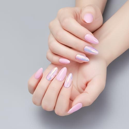 Acrylic Press On Nails Almond - Iridescent Pink Glow False Nails Elegant Durable Salon Quality for Work or Date, 24 Nails in 12 Sizes with Glue, Tabs, File, Prep Pad, Stick - Thumbnail 5