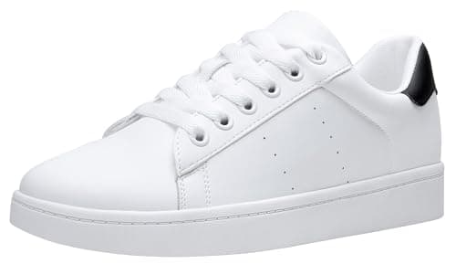 Vepose Women's Fashion Casual Sneakers, Laces Trendy Sneakers Low Platform with PU Leather, Black and White, Size 9 US - Comfortable Walking Shoes (CJY8002 White Black 09) - Image 1