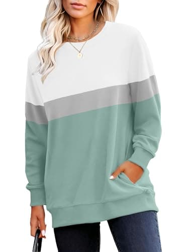 RUMIA Crewneck Fall Sweatshirts for Women Trendy- Women's Plain Long Sleeve Pullover Tops with Pockets Fashion - Image 1