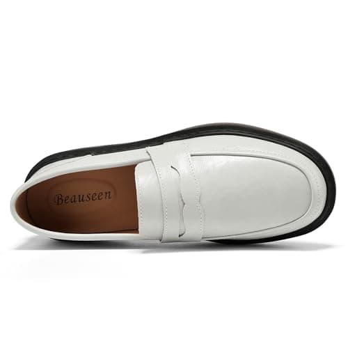 BEAUSEEN Women's Penny Loafers Slip On Comfortable & Lightweight Driving Moccasins Casual Office Work Flats Cute Business Dress Shoes, White, 9.5 US - Thumbnail 4