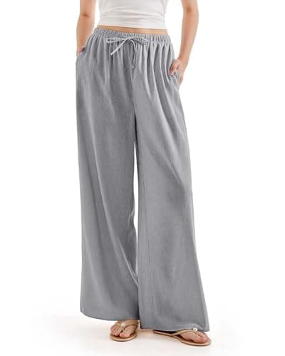 FLYSHEWIN Women Wide Leg Linen Pants with Pocket Casual Flowy Lounge High Waist Loose Palazzo Pants Summer Outfits Petite Trendy 2025 Beach Vacation Travel Outfits(Striped Black,XL)