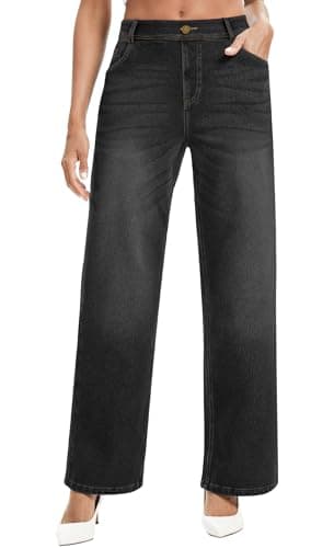 AVAMO Wide Leg Jeans Woman Stretchy Pull on Sweatpant Jeans for Women Elastic High Waisted Straight Leg Baggy Denim Pants Dark Grey - Image 1