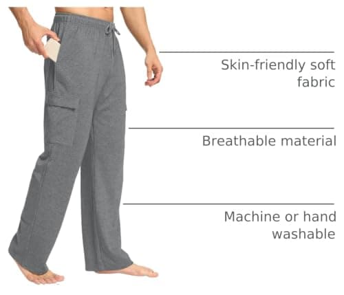 Deyeek Men's Sweatpants Open Bottom Sweat Pants for Mens Cargo Sweatpants for Men Gym Workout Sweats Lounge Pants with Pocket Dark Grey - Thumbnail 4