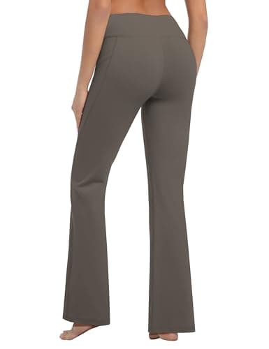 BUBBLELIME 35"/31"/33"/35"/37" Women's Bootcut Yoga Pants Tummy Control Flared with Side Pockets- Bootleg Side Pockets_OLIVEGRAY M_35" Inseam - Thumbnail 4