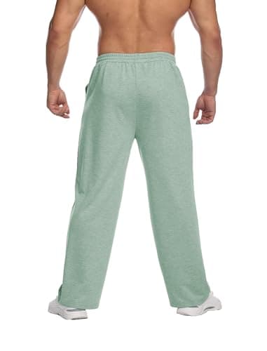 Deyeek Men's Baggy Sweatpants Open Bottom Sweat Pants for Mens Open Leg Joggers Sweatpants Lounge Fleece Pants with Pockets Green - Thumbnail 4