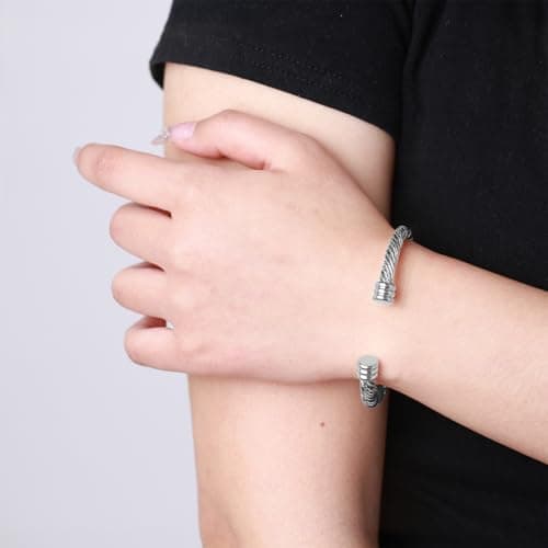 BOLAGTIER Stainless Steel Twisted Cable Wire Bracelets Adjustable Open Cuff Bangle Bracelet Vintage Jewelry Gift for Women (C-Silver 62) - Thumbnail 2