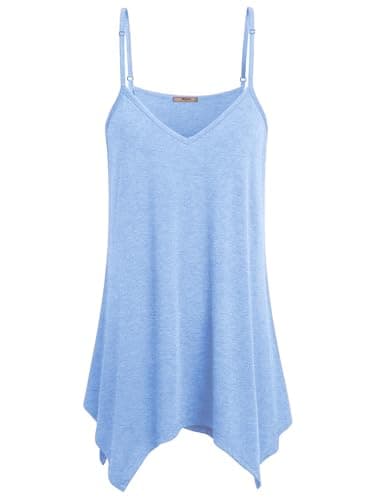 Miusey Womens Handkerchief Hem Sleeveless Flowy Tunic Tops Summer Casual Adjustable Spaghetti Strap Camisoles Long Tank Tops Blue-2 XL - Image 1