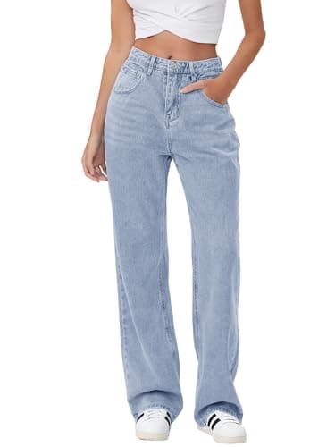 HDLTE Women's Wide Leg High Waist Baggy Blue Washed, Sky Blue Jeans - Image 1