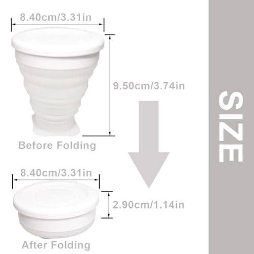 ZB.soar Foldable Water Cup with Lid, Food Grade Silicone,Small Portable Water Cup, Suitable for Camping, Traveling and Business Trips, Lightweight, Durable and Reusable (White) - Thumbnail 3