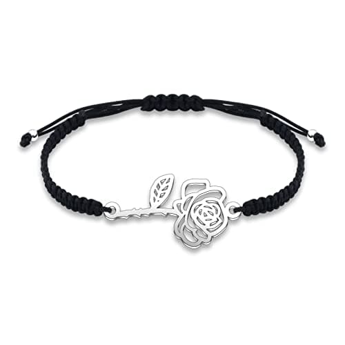 YLWJSP 12 Months Braided Rope Bracelet - Birth Month Flower Jewelry - Rose Birth Flower Gift for Her - Image 1