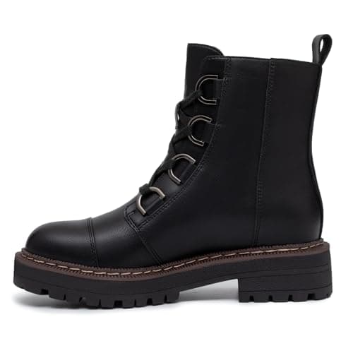 Women's Low Chunky Heel Lace-Up Platform Ankle Combat Boots Black Size 7.5 - Thumbnail 2
