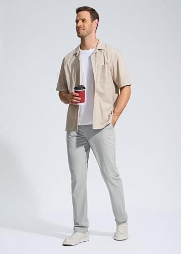 Pudolla Men's Golf Pants Stretch Work Pants for Men Dress Comfy Pants 32 Lightweight Quick Dry Casual Trousers(Bright Gray 30Wx32L) - Thumbnail 3