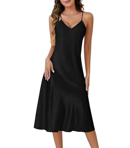 Silk Nightgown for Women Long Satin Sleep Slip Dress Silky Night Dress V Neck Chemise Nightie Soft Nightwear - Image 1