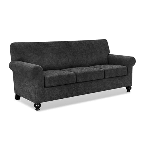 URBANLIFE 4-Piece Stretch Sofa Slipcovers for 3 Cushion Couch, Super Stretch Spandex Non-Slip Sofa Cover with Elastic Bottom, Machine Washable Furniture Protector for Kids & Pets, Charcoal Gray - Image 1