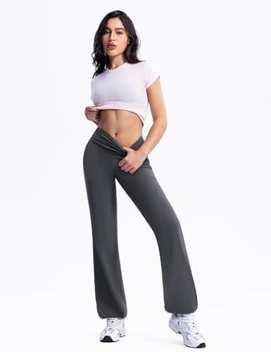 POSHDIVAH Women's Creamluxe Elastic Bottoms Straight Leg Sweatpants High Waisted Casual Pants Yoga Athletic Joggers with Pockets 29" Grey X-Large - Thumbnail 5