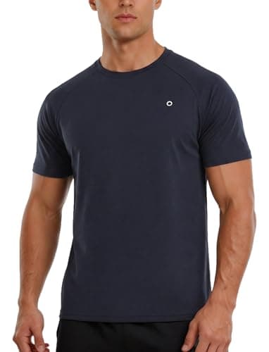 PATPAT Men's Short Sleeve Active T-Shirt Quick Dry Athletic Tee Running Swim Tops Summer Moisture Wicking Shirts, Dark Blue, M - Image 1