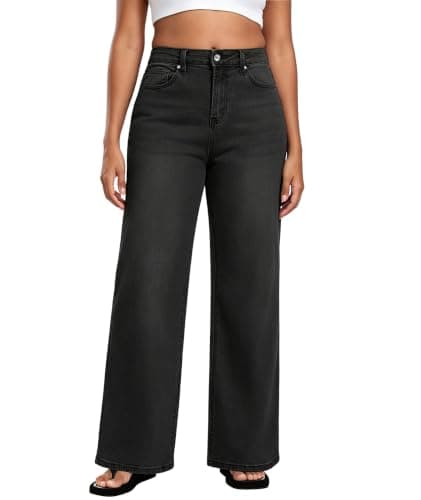 MARIASHA Jeans for Women New Flared Leg Stretch High Wasited Printed Pocket Pants Black 3XL - Image 1