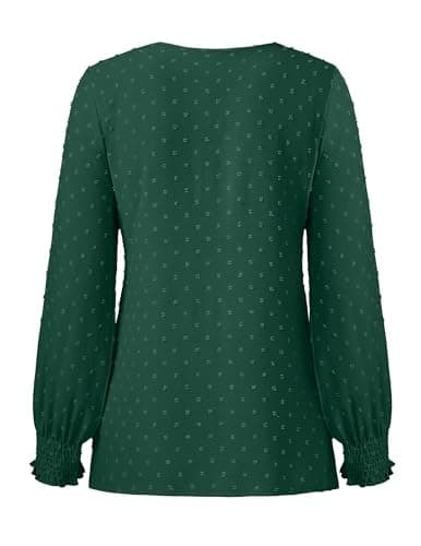 GAMISS Basic Stretchy Blouse Swiss Dot Shirt for Women Long Sleeve V Neck Shirt Beige, L - Thumbnail 5