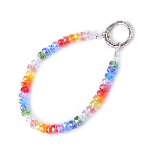 Aquilumen Crystal Phone Wrist Strap Phone Charm Chain Keychain Beaded Cellphone Lanyard with Tether Tab Hands-Free Wristlet Bracelet Wrist Grip Strap for Women, W-Colorful (colorful)