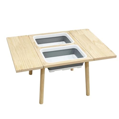 TTSZNB Large Solid Pine Wood Folding Table with Flip Top & 2 Built-in Storage Basins, Multi-Functional Home Office Desk, 38.8" x 24.4", Natural Wood Finish - Image 1