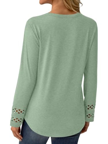 GKBK Women’s Long Sleeve V Neck Tunic Top Casual Dressy Blouse Business Loose Fit Trendy 2025 Fall Outfits Light Green XL - Thumbnail 5