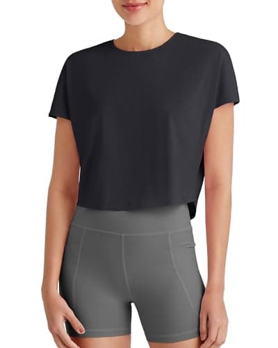 G4Free Workout Tops for Women Short Sleeve Loose Fit Yoga Shirts Summer Breathable Wicking Running Gym Athletic Tees(Black,XS) - Image 1