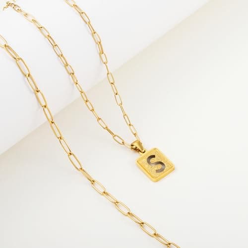 LETFLY Initial Gold Necklaces for Women, 18K Gold Plated Letter Layering Necklace Square Shaped Pendant with Adjustable Paperclip Chain for Womens Jewelry Gifts Alphabets S - Thumbnail 5