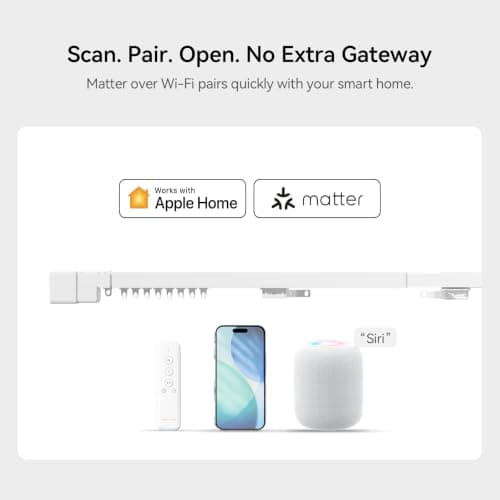 Remac M1 No-Cut Telescopic Motorized Curtain Track, Apple Home Certified Matter Smart Curtain System, Works with HomeKit Alexa Google Siri, Ceiling/Wall Mount for Bedroom Living Room 66"-114" - Thumbnail 3