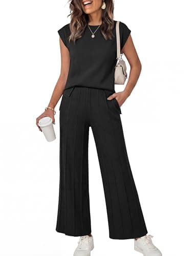 ANRABESS Women 2 Piece Lounge Sets Summer Casual Knit Sweater Vest Pant Set Beach Vacation Clothes 2026 Airport Outfits Black X-Large