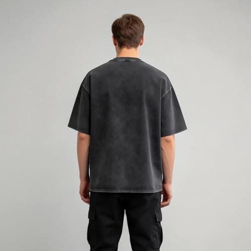 BLECIDENS Oversize Cotton T Shirts for Women Unisex Mens Acid Washed T Shirt 100% Cotton (US, Alpha, X-Large, Regular, Regular, Black) - Thumbnail 4