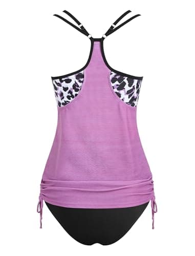 ZAFUL Two Piece Tankini Swimsuit for Women High Waisted Tummy Control Bathing Suit Double Up Tankini Set 1-Light Purple XL - Thumbnail 4
