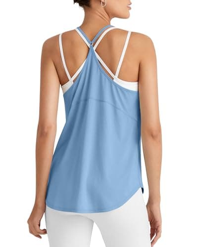 G4Free Running Tank Tops for Women Lightweight Skin-Friendly Stretch Gym Workout Loose Fit Athletic (Dusty Blue,L) - Image 1