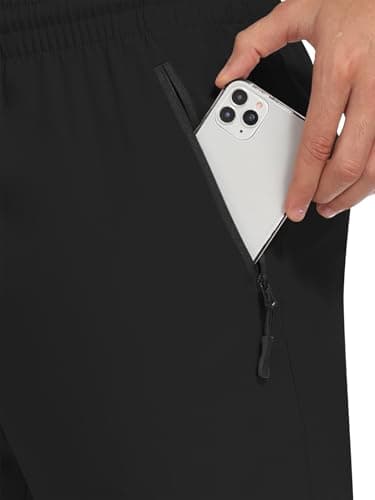 Mens Hiking Pants Joggers Sweatpants with Pockets Water Resistant Quick Dry Lightweight UPF 50+ Cargo Elastic Waist Drawstring Casual Work Athletic Jogging Black L - Thumbnail 6