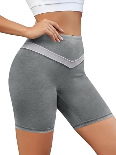 Aoysky Womens Buttery Soft Color Block Booty Biker Shorts 6" High Waisted Butt Lifting Scrunch Summer Volleyball Shorts Grey - Image 1