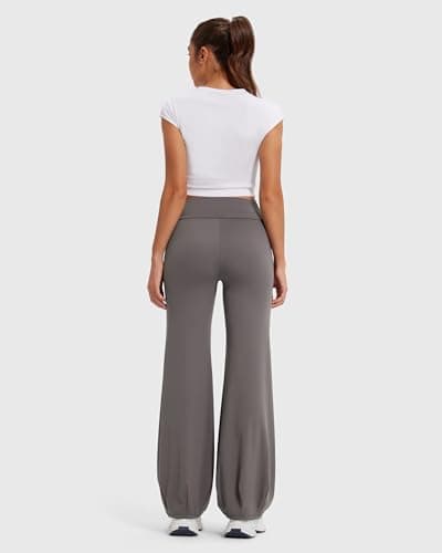 MOOSLOVER Women Bubble Yoga Pants Drawstring Fold Over Flare Leggings Pilates Casual Lounge Pant(XL,Grey) - Thumbnail 4