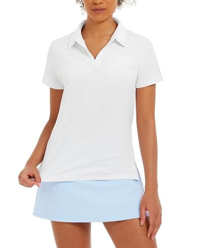 Stelle Women Golf Polo Shirts Tennis Shirt Short Sleeve V Neck Quick-Drying Collared Top(White, XL) - Image 1