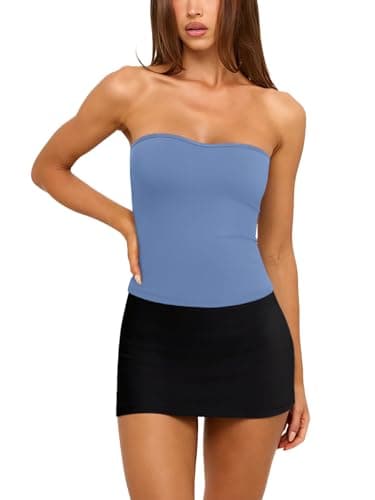 LASLULU Womens Bandeau Tube Top Cropped Workout Athletic Shirts Sexy Basic Strapless Yoga Gym Pilates Tops Y2K Summer Fashion 2026(Sky Blue X-Large) - Thumbnail 5