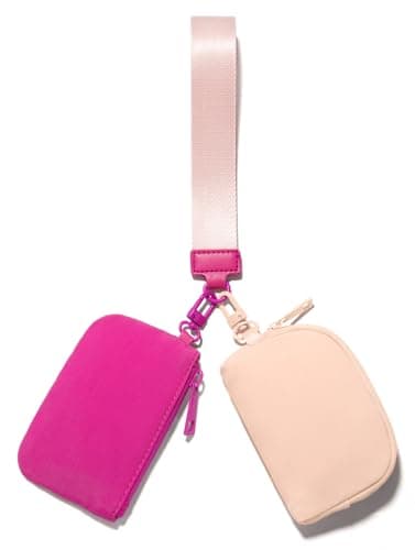 Viverte Mini Zip Around Keychain Wristlet Wallets Small Portable Dual Pounch Wristlet Detachable Coin Purse Pocket Gifts for Teen Girls Travel Sports Outdoors (Rose Red+Coarl Pink) - Image 1