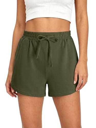 KISSMODA Women High Waist Athletic Shorts Soft Drawstring Relaxed Fit Daily Jogging Loungewear Casual Running Short Pants Army XS - Image 1