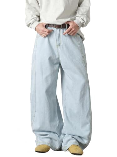 Areant Mens Baggy Jeans Wide Leg Loose Fit Hip Hop Vintage Jeans Relaxed Fit Elastic Waist Denim Pants Skate Streetwear Y2K Glacier Blue Large - Thumbnail 3