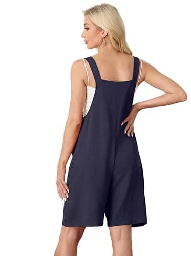 HiMONE Womens Summer Jumpsuit Sleeveless Casual Romper Overalls With Square Neck And Pockets (Navy Blue-L) - Thumbnail 3