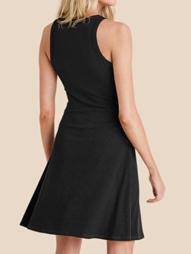 Wenrine Womens Summer Casual Tank Dress Ribbed Knit Sleeveless Crewneck A Line Mini Dresses Black - Thumbnail 4