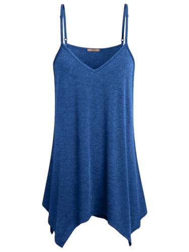 Miusey Womens Handkerchief Hem Sleeveless Flowy Tunic Tops Summer Casual Adjustable Spaghetti Strap Camisoles Long Tank Tops Navy S - Image 1