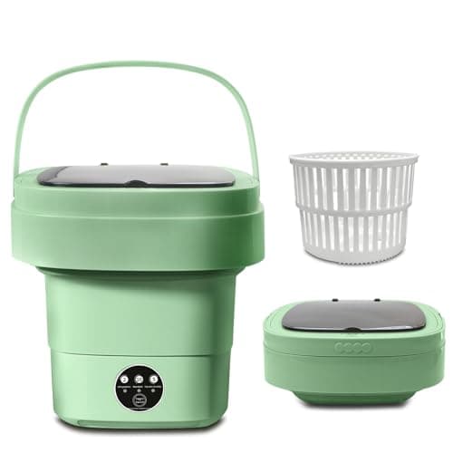 Portable Washing Machine, Foldable Personal Washer w/Integrated Drain Pipe and Spin Basket for Light Clothes, 3 Cleaning Modes, Blue Light Collapsible Laundry for Travel, RV, Baby Clothes - Image 1